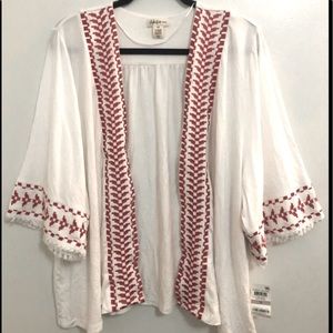 NWT Style & Co Global Escape White Radiant Boho Embroidered Open Front Kimono